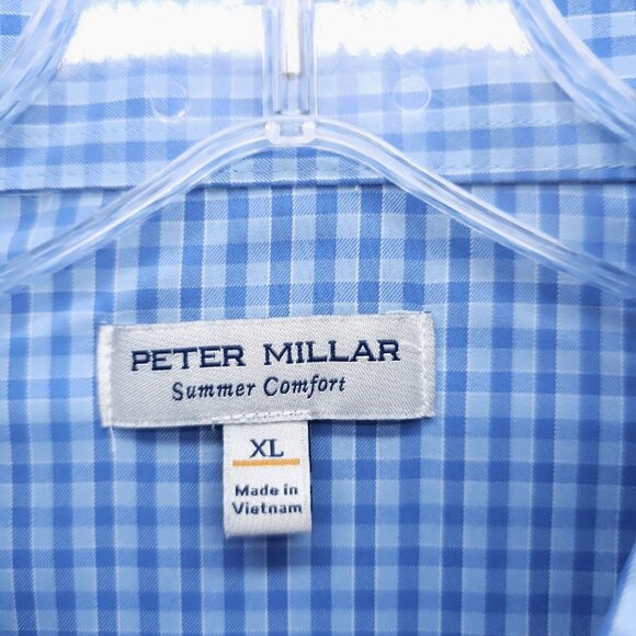 Peter Millar Summer Comfort Blue Gingham Check Nylon Blend L/S Casual Shirt XL - Picture 6 of 8